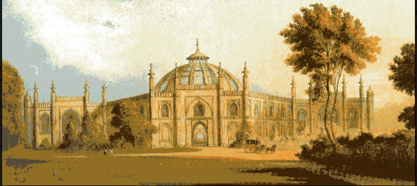 An exterior watercolour of Brighton Dome and the Corn Exchange