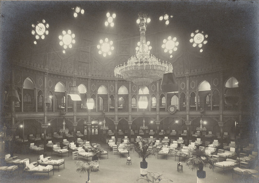 Rows of beds inside the Dome when it was used as a military hospital