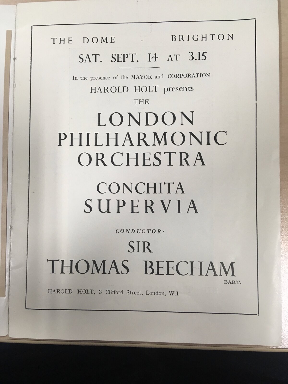 Programme connected with the reopening of Brighton Dome in 1935