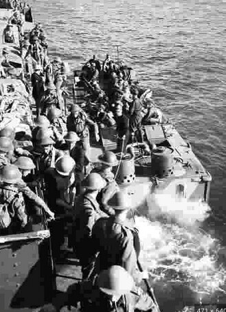 Troops aboard a landing craft during the Dieppe Raid
