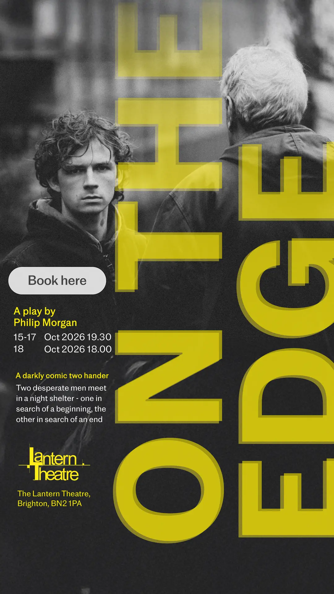 On the Edge theatre poster, showing two men at a night shelter